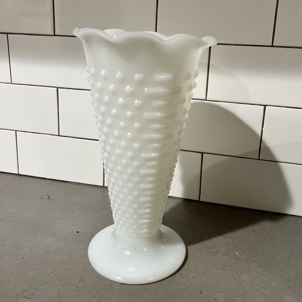 Hobnail Milk glass flower vase